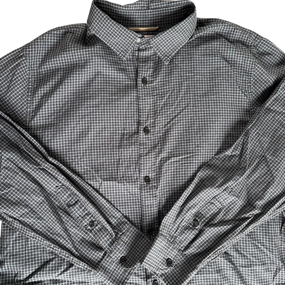 Banana Republic Heritage Collection Mens XL Slim Fit Micro Check Shirt Grey Teal
